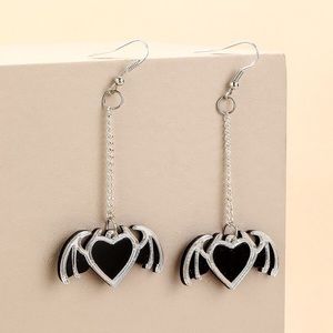 Any 2/$20! Black/Silver Mirrored Winged Dangling Hearts Earrings